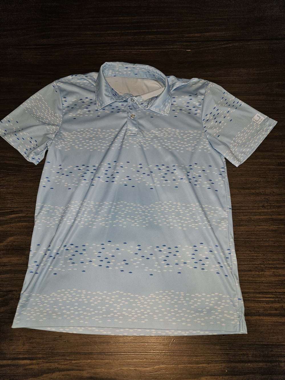 Huk Light Blue Shirt with White and Navy Fish Pattern